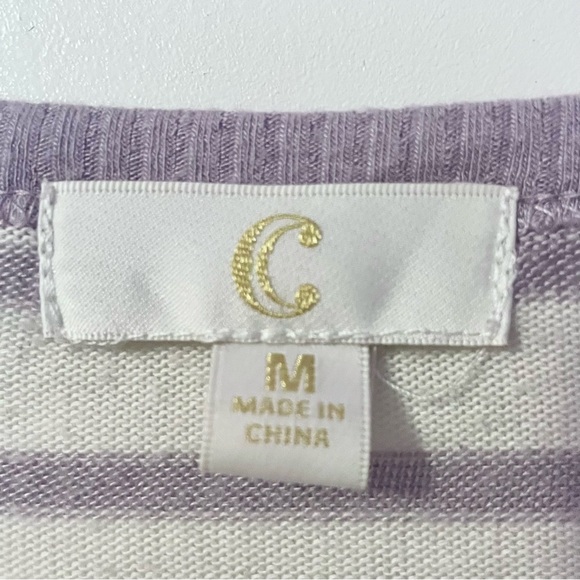 🔴Purple and White Striped Lightweight Women’s Pullover Sweater w/Side Slits - Picture 5 of 6